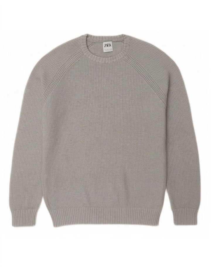 Maglione maglione girocollo da uomo Zara grande grigio