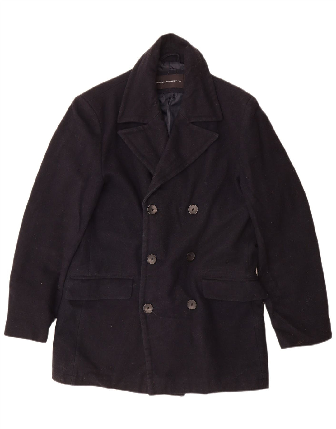FRENCH CONNECTION Cappotto doppiopetto da uomo UK 40 Large Blu Navy