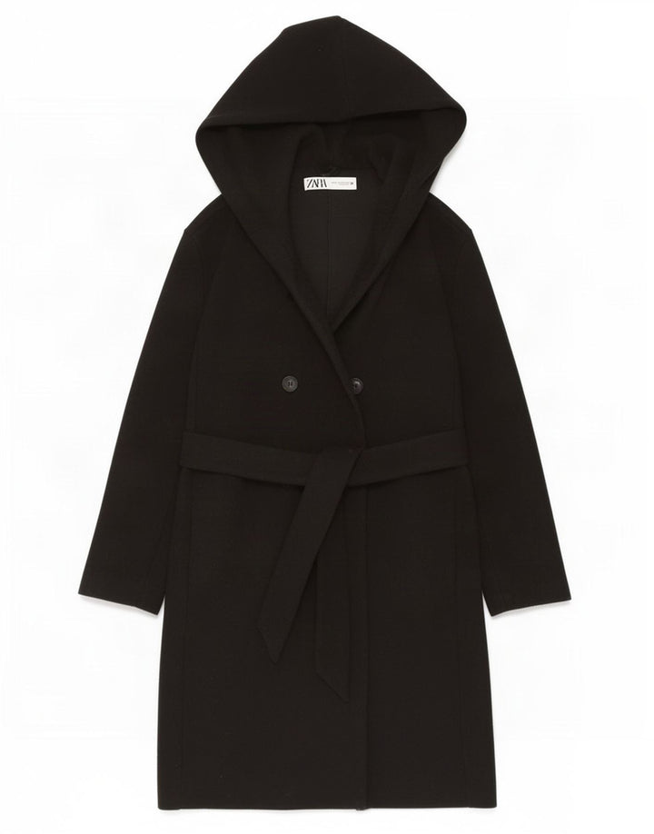 Cappotto doppiopetto oversize con cappuccio da donna Zara UK 6 XS poliestere nero