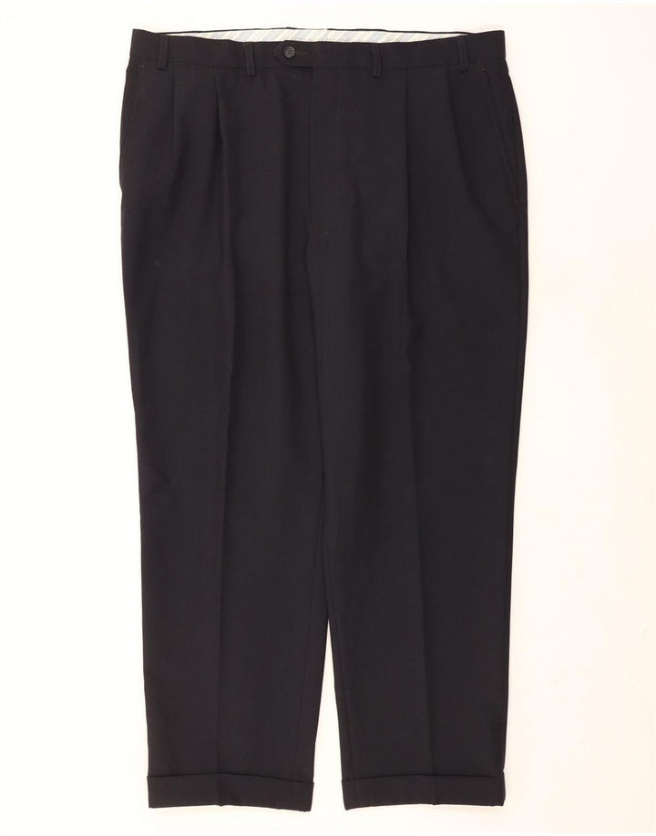 Pantaloni da abito con pegging da uomo Marks & Spencer W40 L29 poliestere blu navy