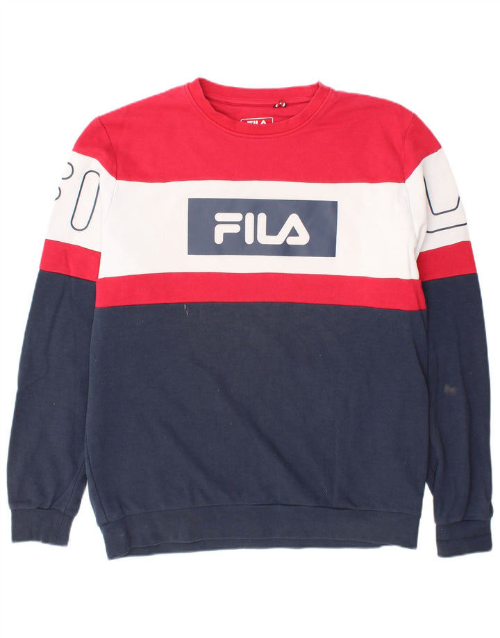 Fila Felpa grafica da uomo Maglione grande in cotone color block multicolore