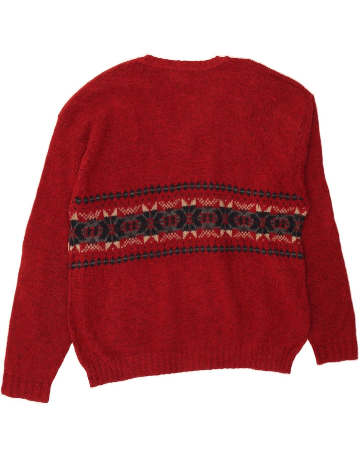 EDDIE BAUER Maglione da uomo con scollo a V 2XL Lana Fair Isle rossa