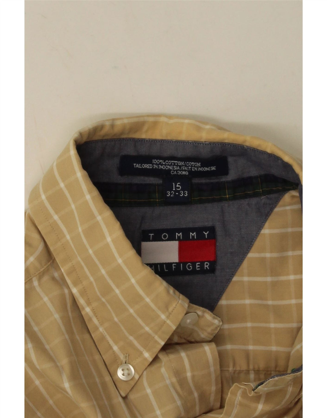 Camicia da uomo Tommy Hilfiger taglia 15 cotone a quadri beige medio