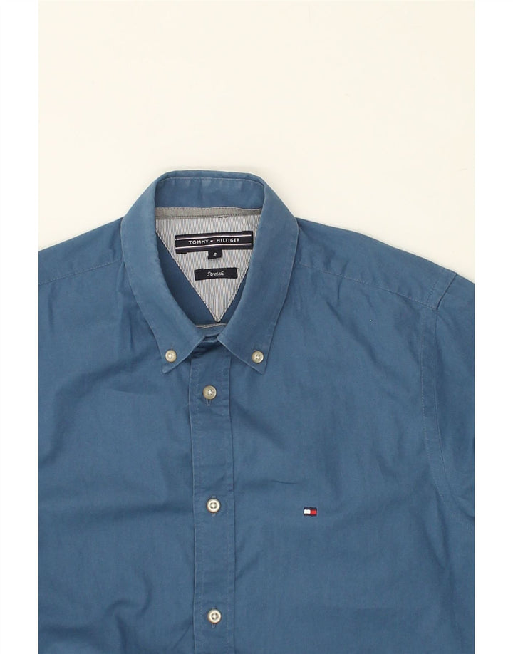 TOMMY HILFIGER Mens Stretch Shirt Small Blue Cotton | Vintage Tommy Hilfiger | Thrift | Second-Hand Tommy Hilfiger | Used Clothing | Messina Hembry 