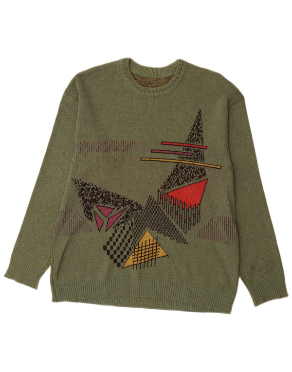 Maglione maglione girocollo con grafica vintage da uomo medio kaki geometrico