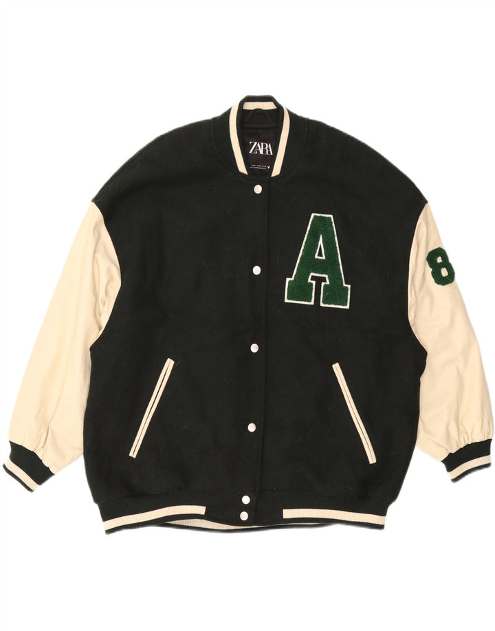 Giacca college grafica da uomo ZARA UK 38 Poliestere color block verde medio