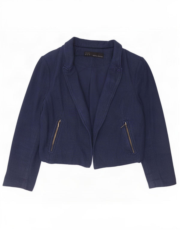 Giacca blazer aperta corta da donna Zara UK 14 grande cotone blu navy