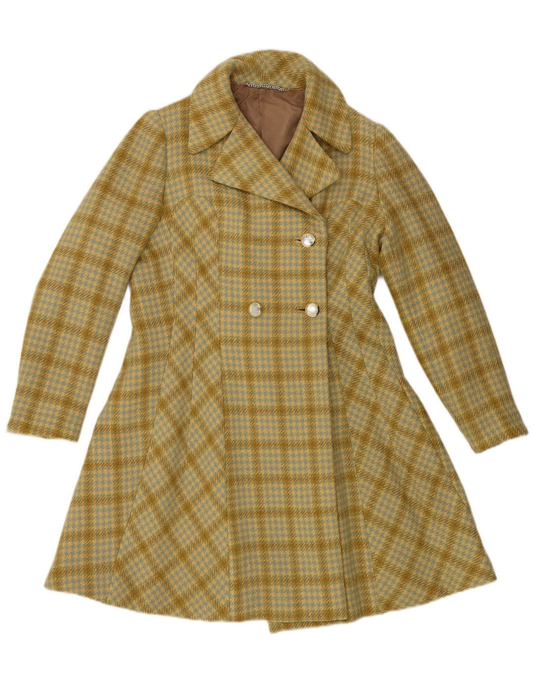 Cappotto doppiopetto vintage da donna UK 14 pied de poule medio giallo