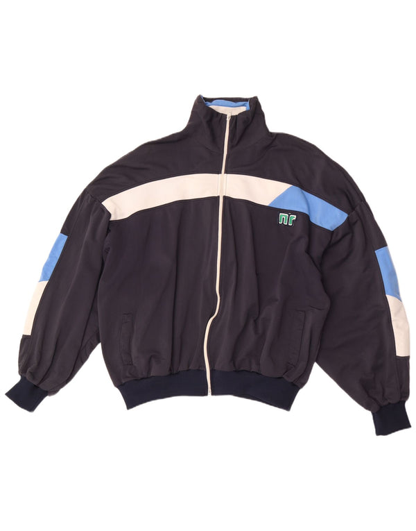 Giacca da tuta retrò vintage da uomo EU 52 grande color block blu navy