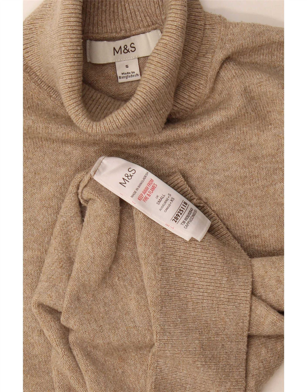 Maglione maglione a collo alto da donna Marks & Spencer UK 10 piccolo poliestere beige