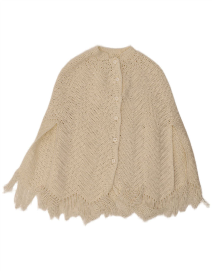 Maglione cardigan poncho vintage da donna taglia unica bianco