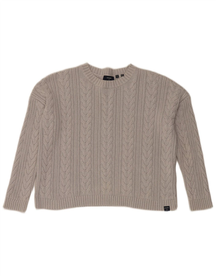 Maglione maglione girocollo oversize corto da donna Superdry UK 10 piccolo grigio