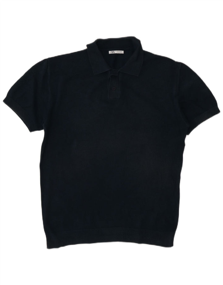 Maglione Zara da uomo a maniche corte con collo a polo blu navy medio