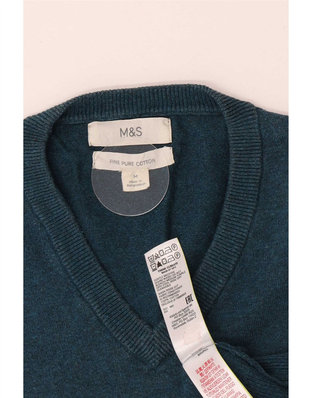 Maglione da uomo con scollo a V Marks & Spencer in cotone verde medio
