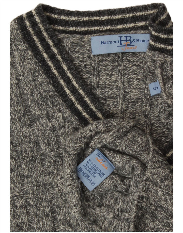 Maglione da uomo con scollo a V Harmont & Blaine in lana d'agnello screziata grigia piccola