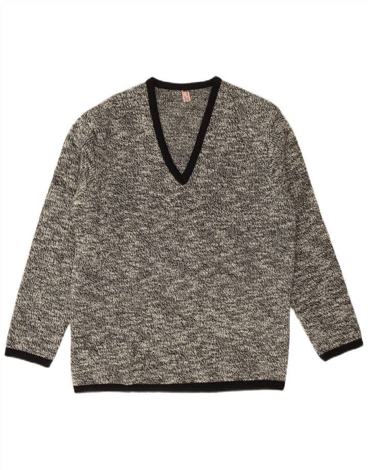 Maglione da uomo con scollo a V Shetland piccolo in lana vergine screziata blu navy