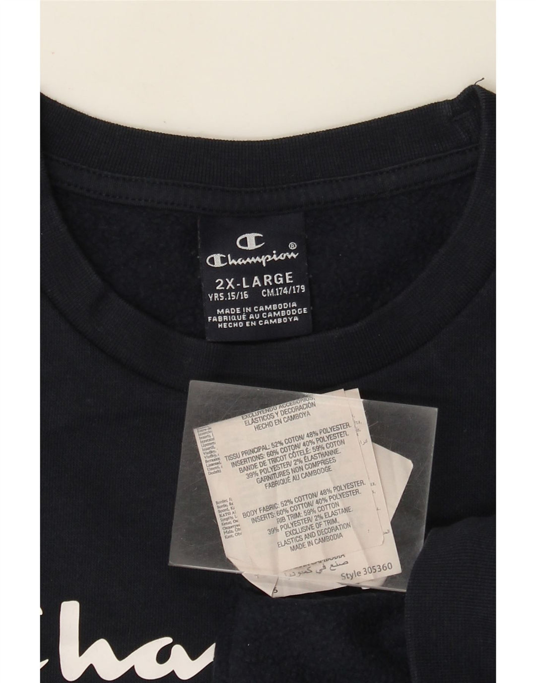 Felpa con grafica Champion per ragazzi, 15-16 anni, 2XL, cotone blu navy