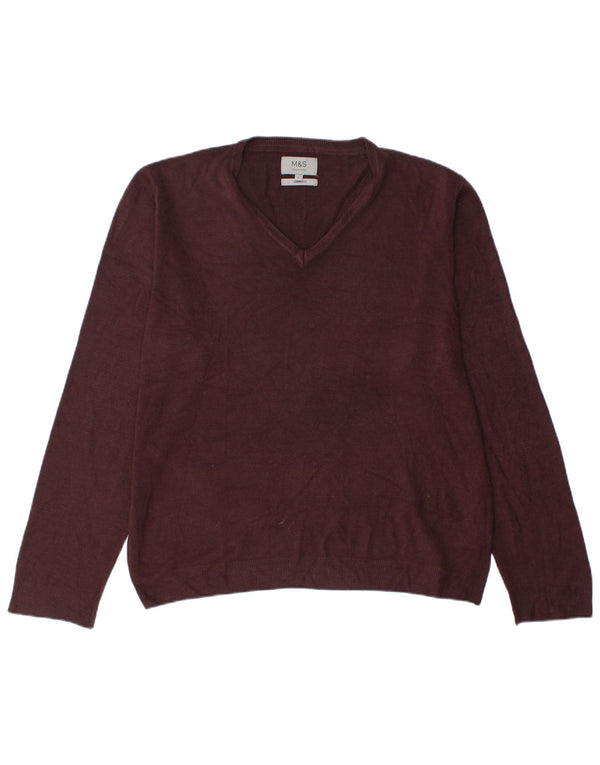 Maglione da uomo con scollo a V Marks & Spencer grande in acrilico bordeaux