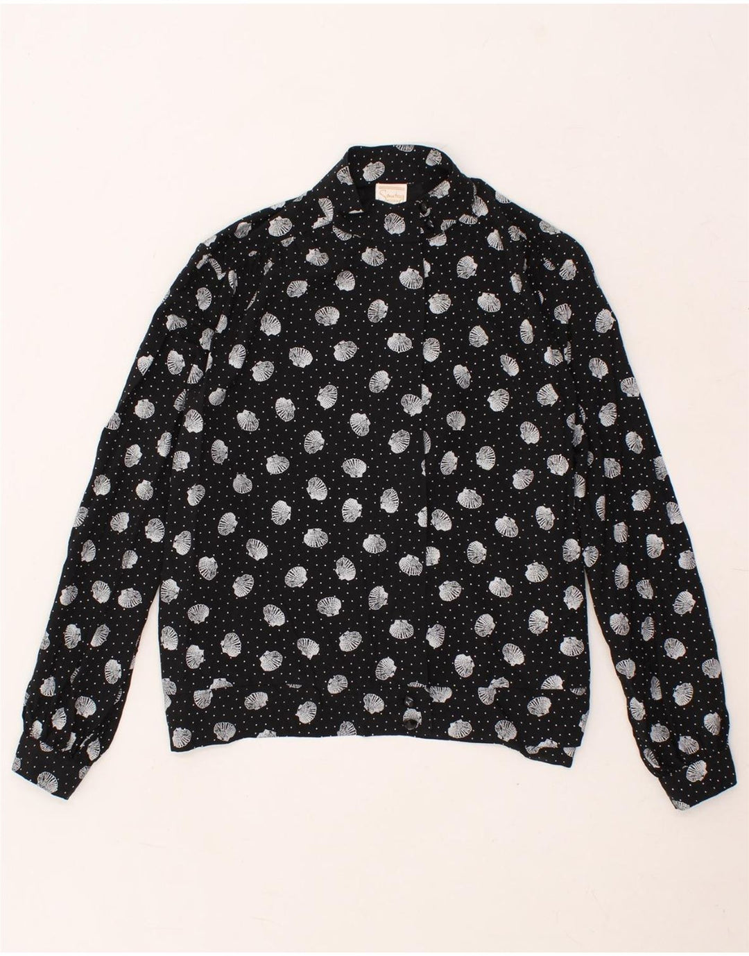 VINTAGE Womens Abstract Pattern Shirt Blouse EU 40 Medium Black Viscose Vintage Vintage and Second-Hand Vintage from Messina Hembry 