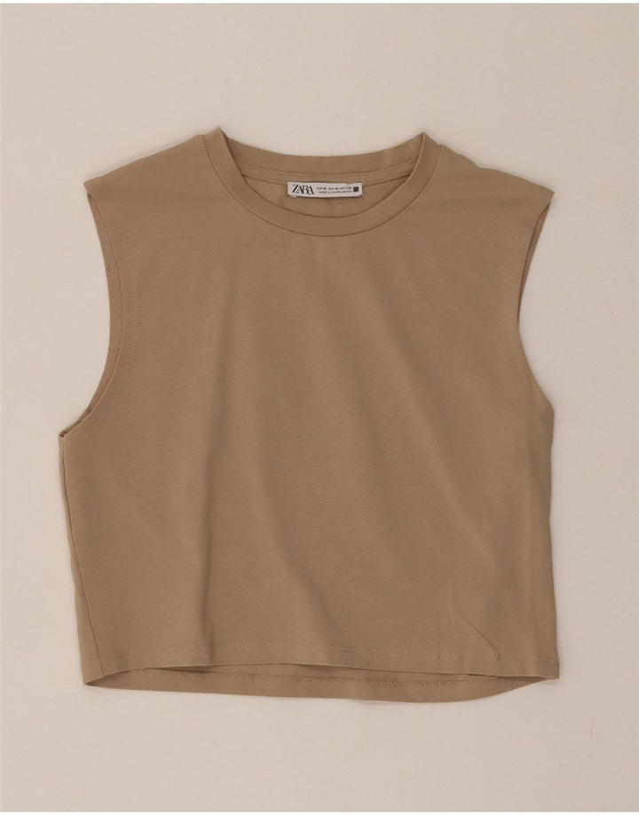 ZARA Womens Crop Top UK 12 Medium  Beige Vintage Zara and Second-Hand Zara from Messina Hembry 