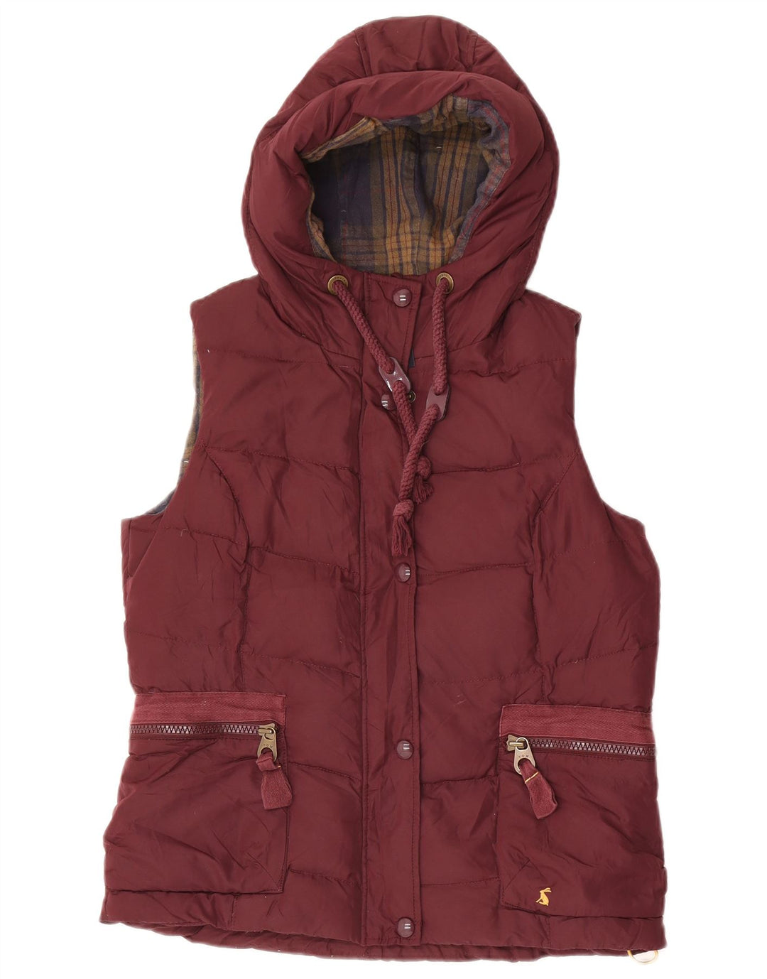 Gilet imbottito con cappuccio da donna Joules UK 14 grande poliestere marrone