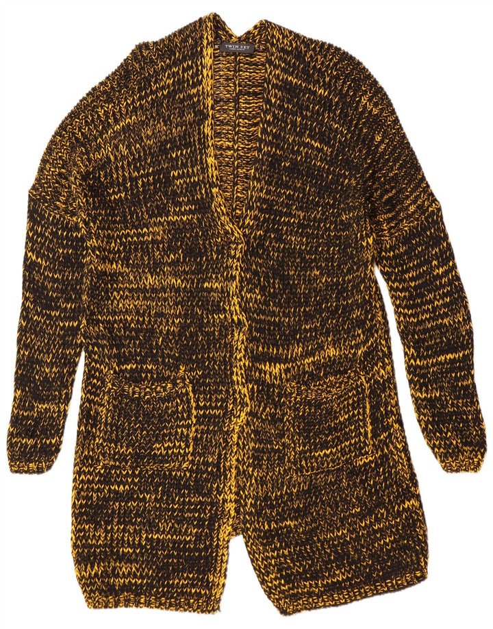 Maglione cardigan oversize da donna Twinset UK 10 piccolo giallo in poliammide