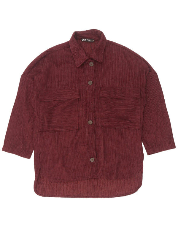 Camicia Zara da donna in velluto a coste oversize con maniche a 3/4 UK 10 piccola bordeaux