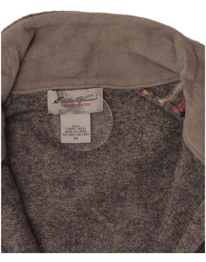 Maglione cardigan da donna Eddie Bauer UK 12 Lana d'agnello a righe grigio medio