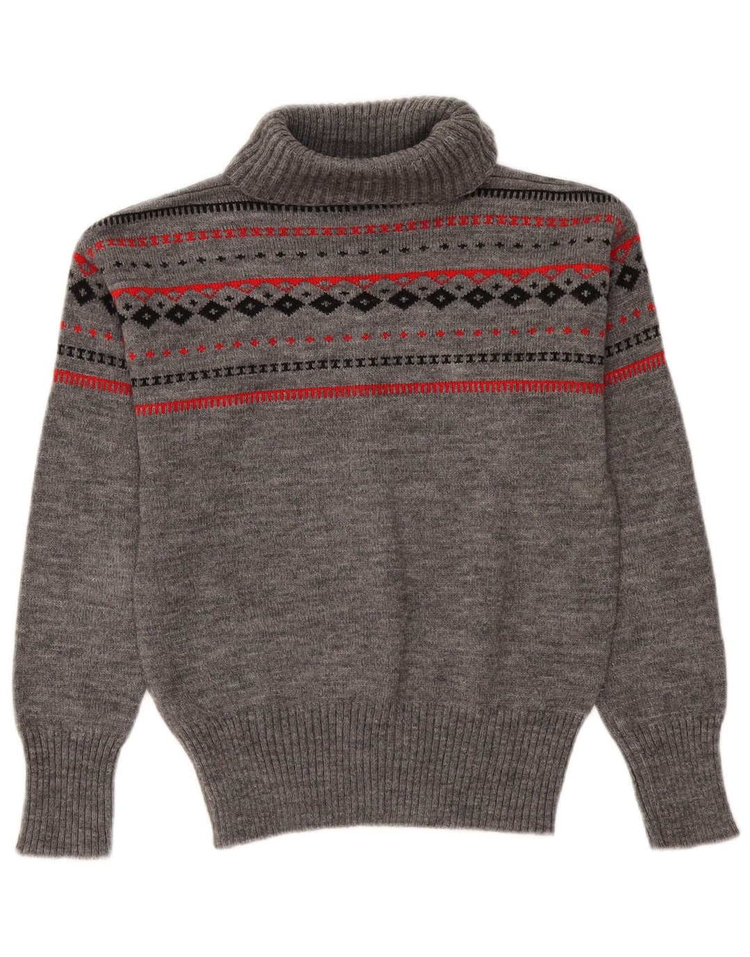 Maglione maglione vintage da donna con collo alto UK 12 Grigio medio Fair Isle