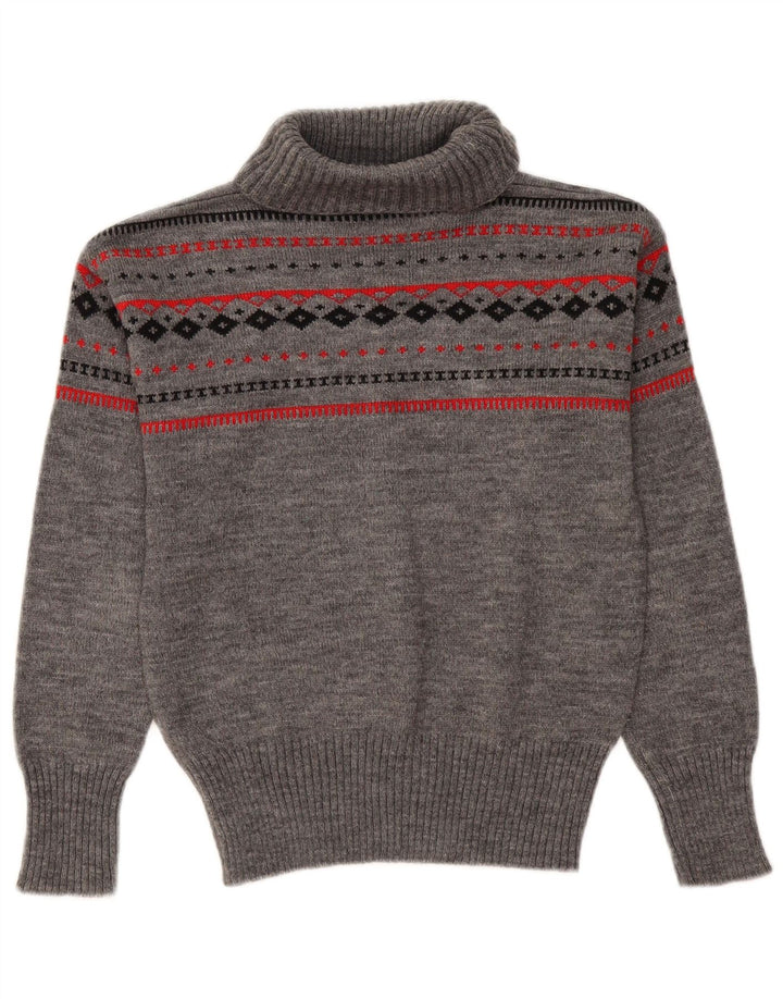 Maglione maglione vintage da donna con collo alto UK 12 Grigio medio Fair Isle