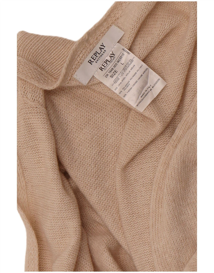 Maglione cardigan aperto da donna Replay UK 16 grande lana bianco sporco