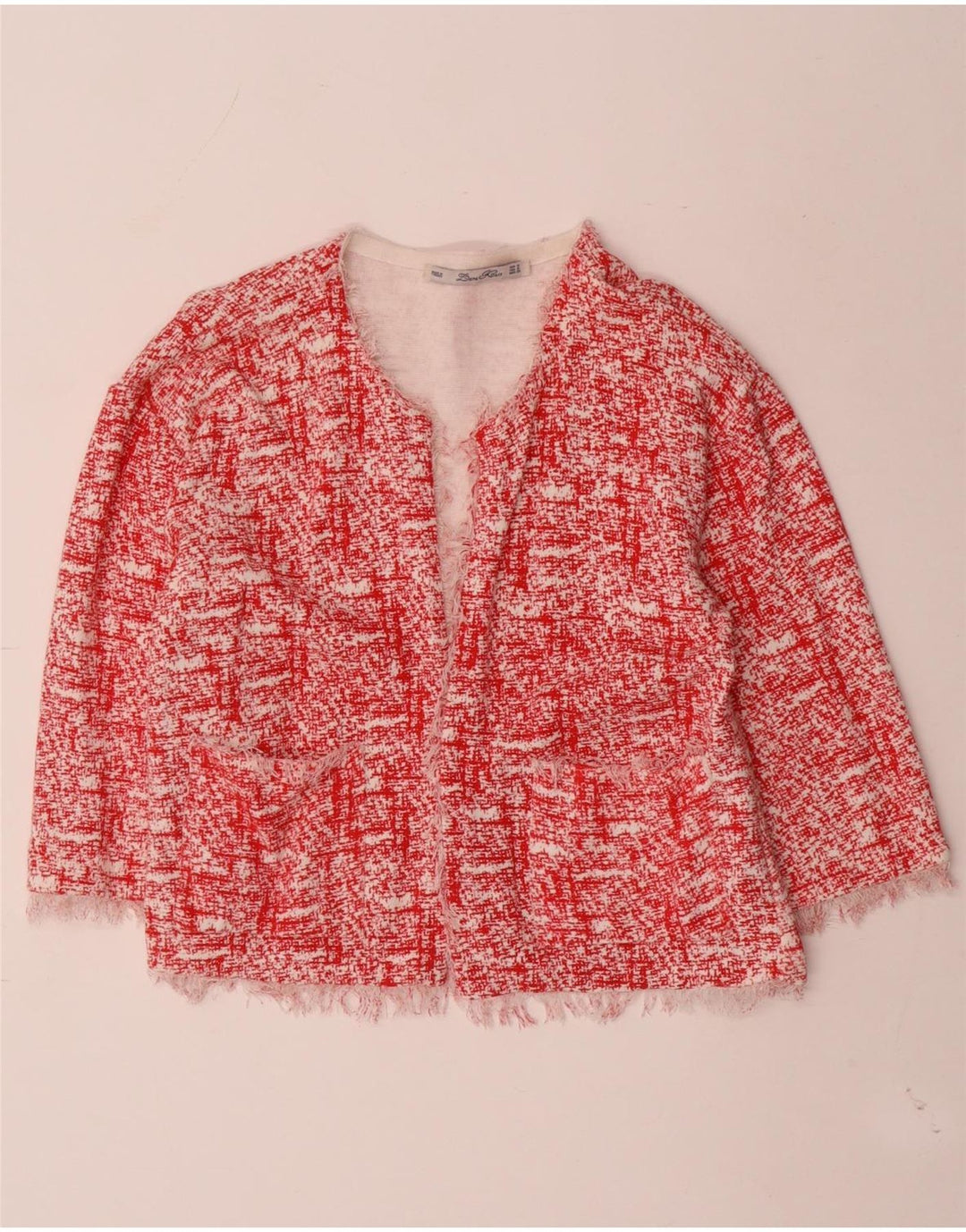Maglione cardigan aperto con maniche a 3/4 Zara da donna UK 14 rosso medio chiazzato