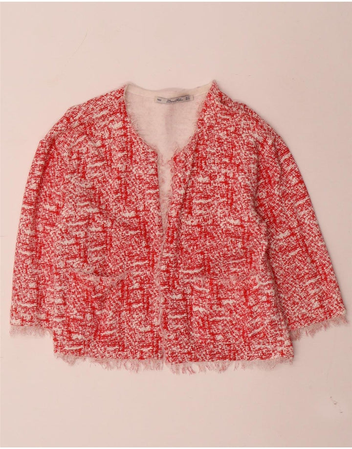 Maglione cardigan aperto con maniche a 3/4 Zara da donna UK 14 rosso medio chiazzato