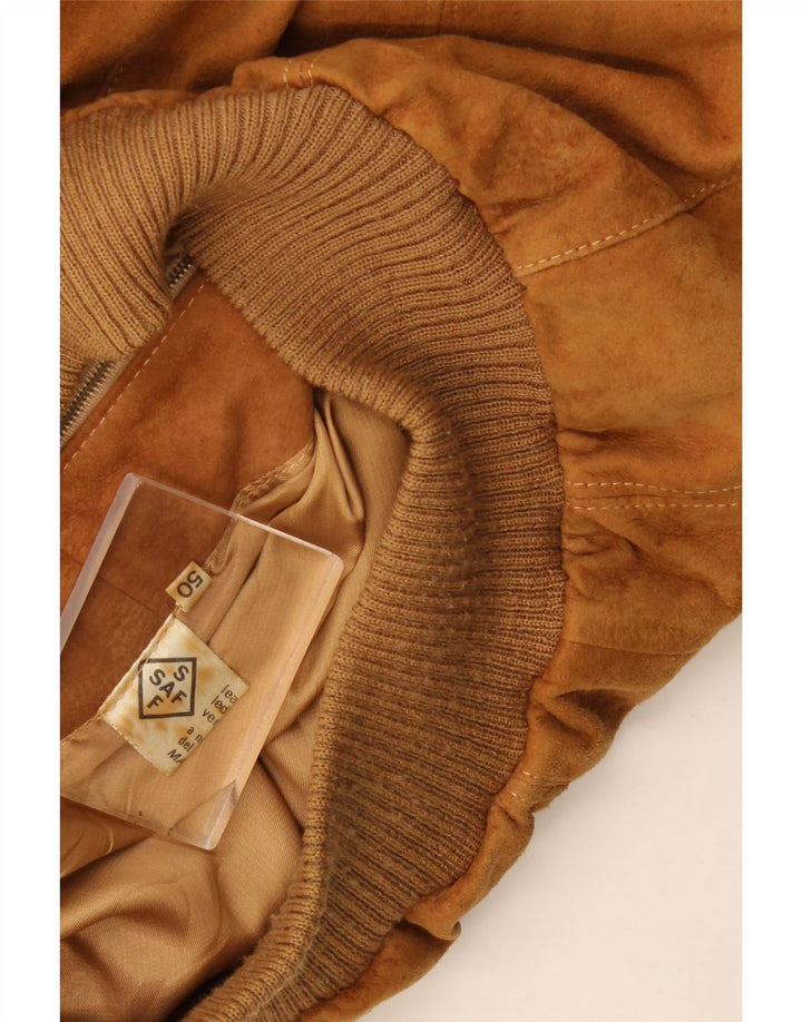 Giubbotto bomber vintage in pelle scamosciata da uomo IT 50 grande in pelle beige
