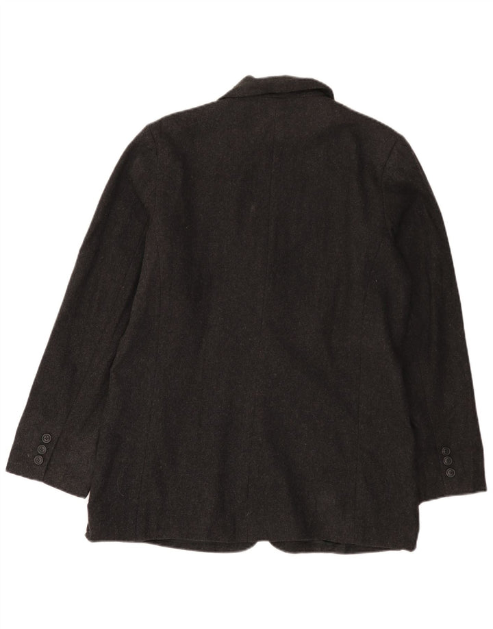 EDDIE BAUER Giacca blazer a 3 bottoni da donna UK 14 Lana grigio medio