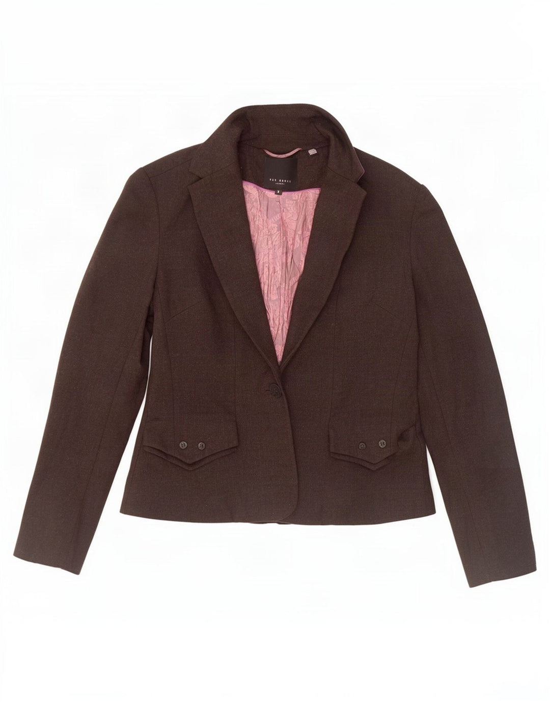 Giacca blazer da donna a 1 bottone Ted Baker taglia 3 in lana marrone medio
