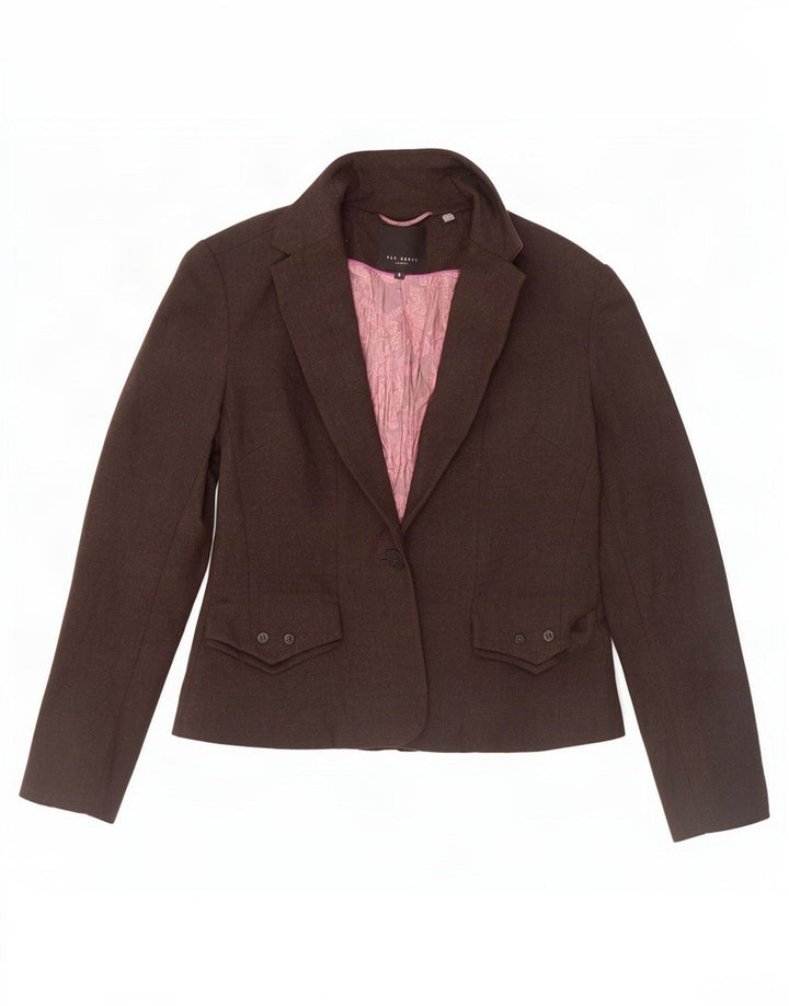 Giacca blazer da donna a 1 bottone Ted Baker taglia 3 in lana marrone medio