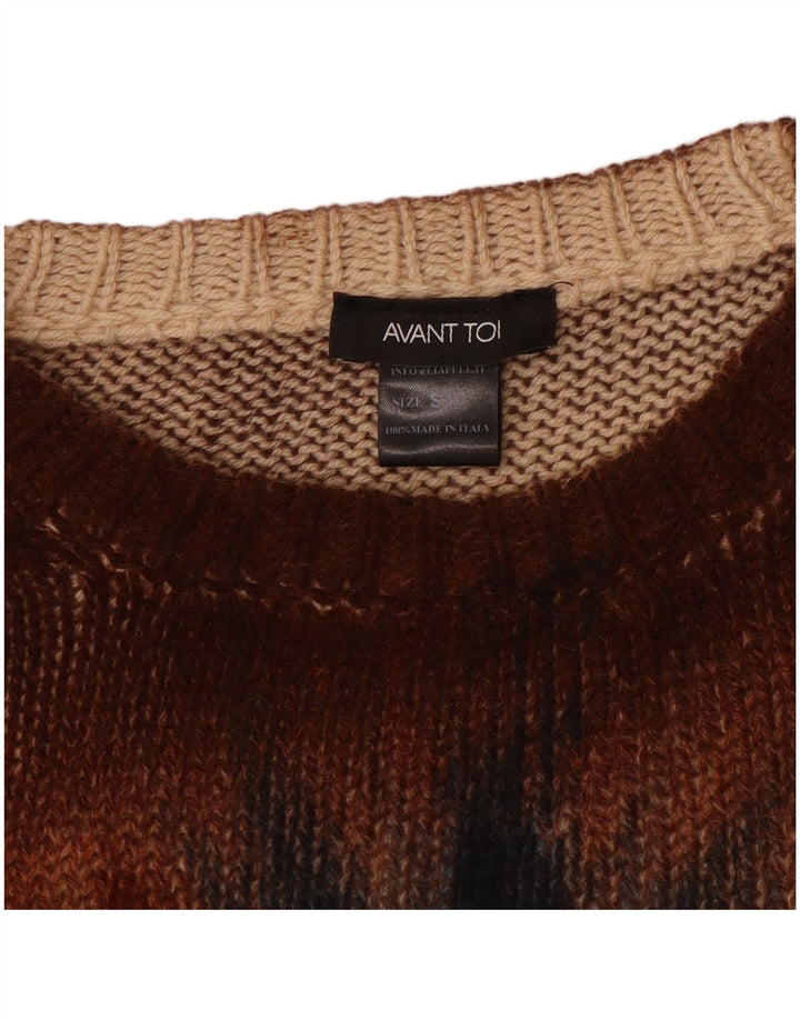 Maglione maglione girocollo oversize da donna vintage UK 10 piccolo marrone tie dye