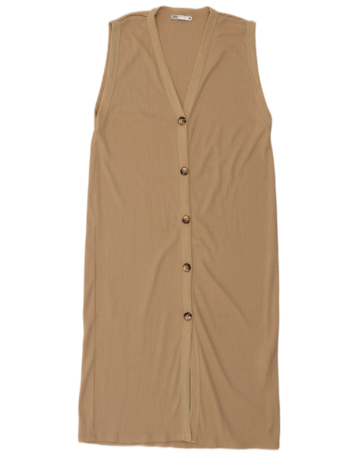 Vestito lungo senza maniche da donna Zara UK 16 Large Beige Poliestere