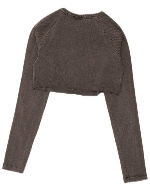 Top corto da donna Adidas manica lunga UK 12/14 Cotone grigio medio