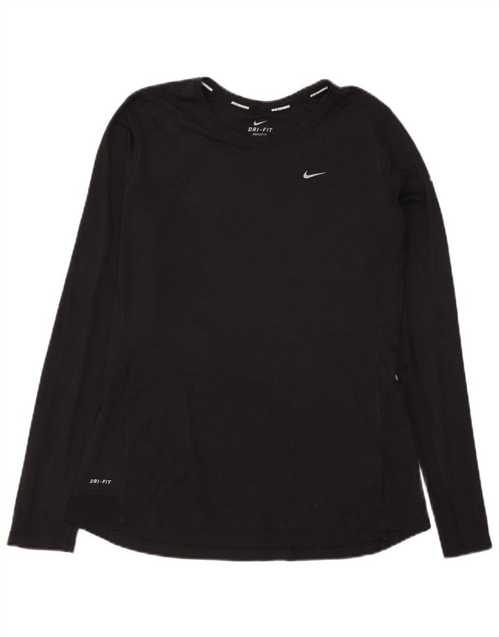 Nike Dri Fit Top da donna a manica lunga UK 16 Large Nero Poliestere