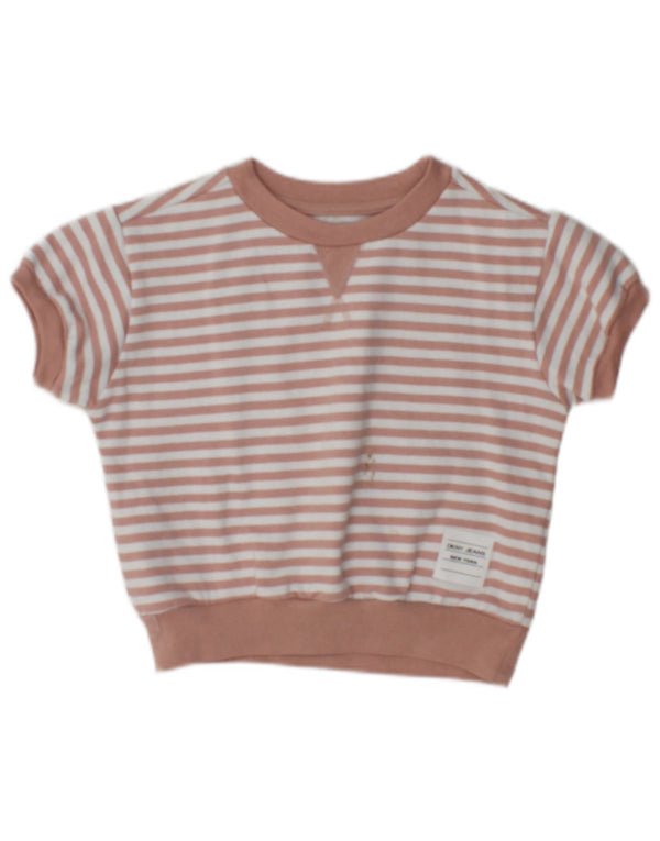 Felpa Dkny Bambina Manica Corta Maglione 5-6 Anni Cotone a Righe Rosa