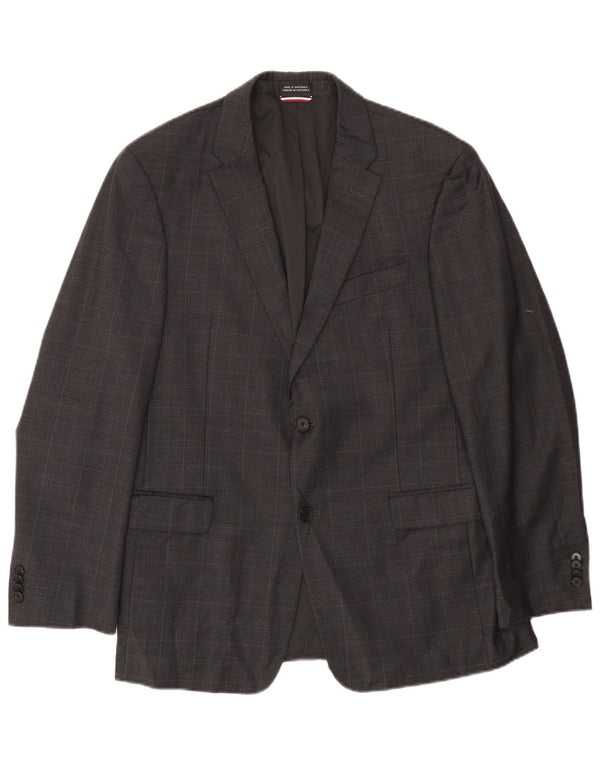 Giacca blazer a 2 bottoni da uomo Tommy Hilfiger UK 40 grande lana a quadri grigi