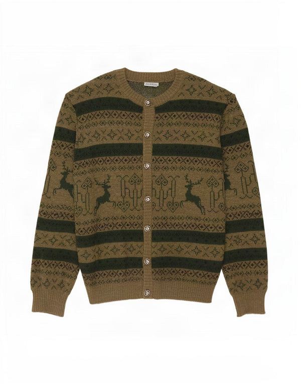 St. Peter Trachten Mens Cardigan Sweater Medium Khaki Fair Isle Acrylic