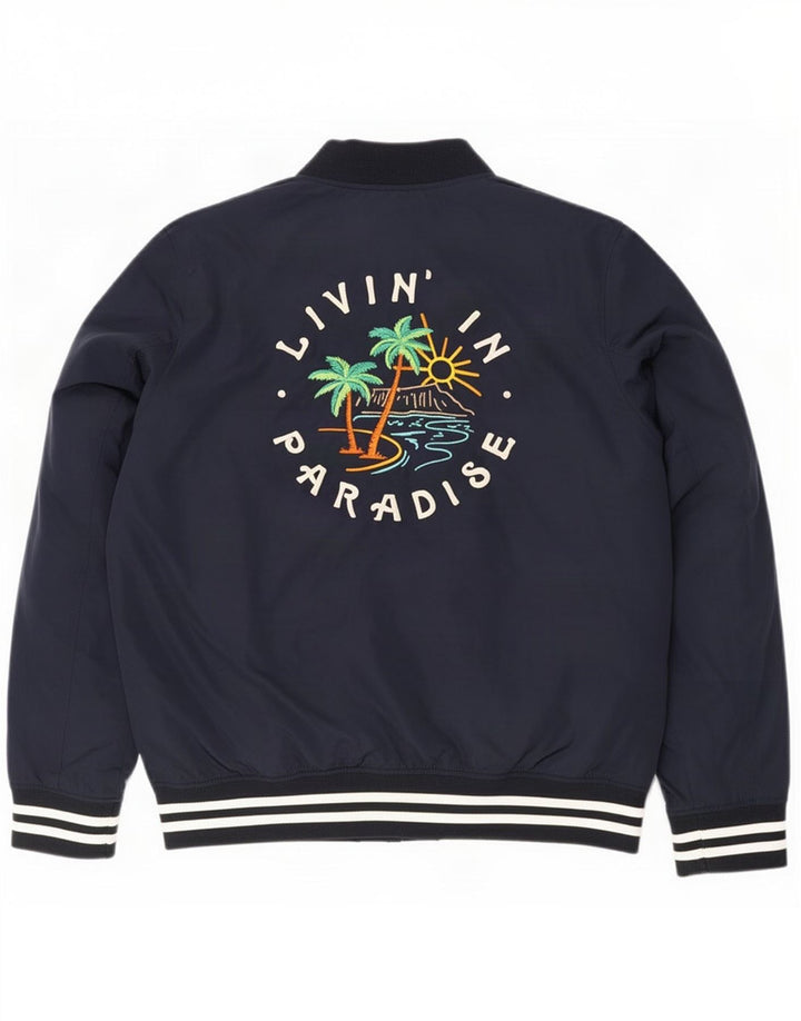 Hollister Giacca bomber grafica da uomo UK 42 XL Poliestere a righe blu navy