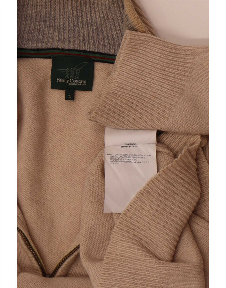 Maglione da uomo con zip e collo Henry Cottons, grande, in lana vergine beige