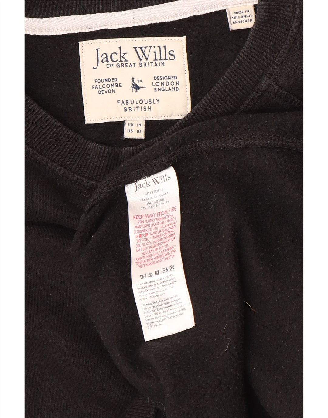 JACK WILLS Felpa da donna vestibilità ampia maglione UK 14 grande cotone nero