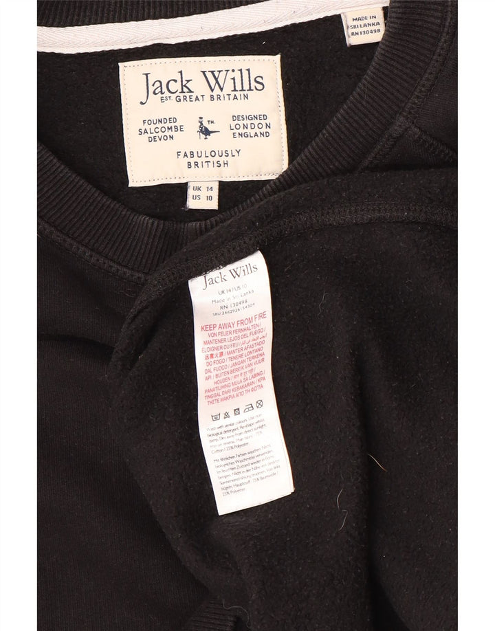 JACK WILLS Felpa da donna vestibilità ampia maglione UK 14 grande cotone nero