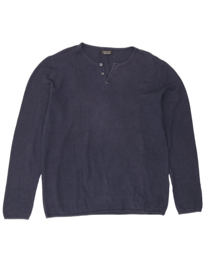 Maglione Zara da uomo con collo a bottoni XL Blu navy
