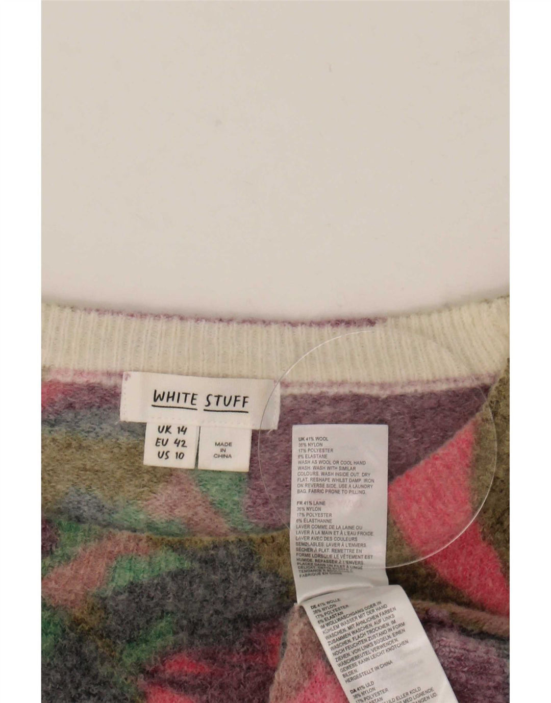 Maglione maglione con scollo a barca da donna White Stuff UK 14 grande multicolore